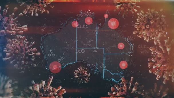 Mapa Gráfico Movimiento Australia Con Localización Propagación Epidemia Todo País — Vídeos de Stock