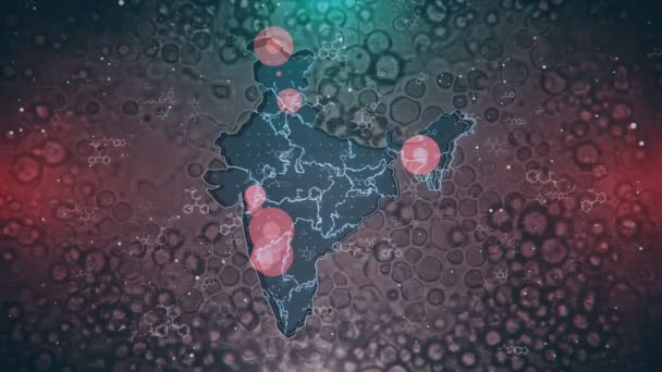 流行の発生 生物学的危険性 全国の健康システムのローカライズと普及とインドのモーショングラフィックスマップ 緊急事態の発生をマッピングするのに適しています — ストック動画