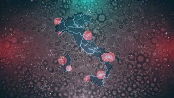 Mappa Grafica Dell Italia Con Localizzazione Diffusione Epidemie Pericoli Biologici — Video Stock