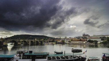 view of the Prague Castle and Carles Bridge clipart