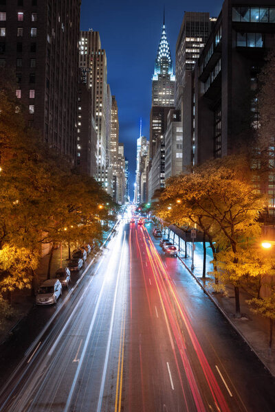 Car light trails on Manhattan in night