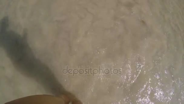 Femme marchant sur la plage à la mer 