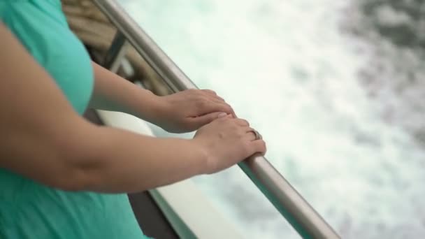 Young woman on ship desk — Stock Video