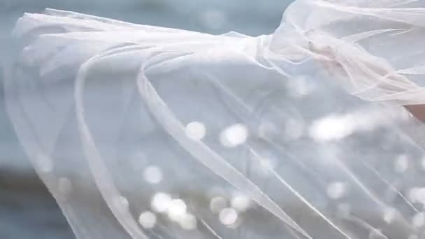 Свадебная вуаль в ветреную погоду — стоковое видео
