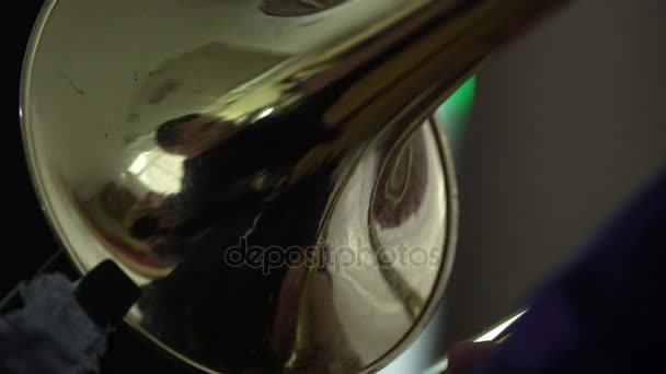 Artist playing trumpet on concert close up — Stock Video