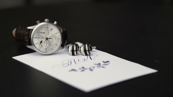 Wrist watch and cufflink timelapse — Stock Video