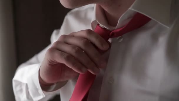 男の身に着けている赤いネクタイ — ストック動画