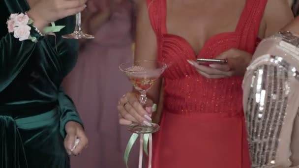 パーティーでシャンパンを備えた梨花 — ストック動画