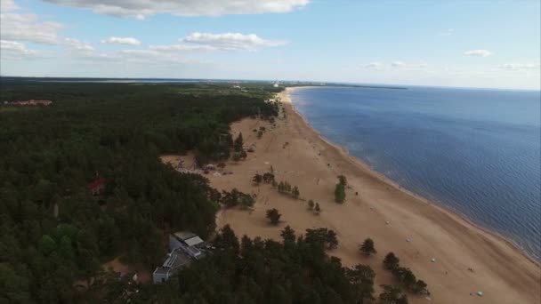 Latające nad plażą - aerial strzał — Wideo stockowe