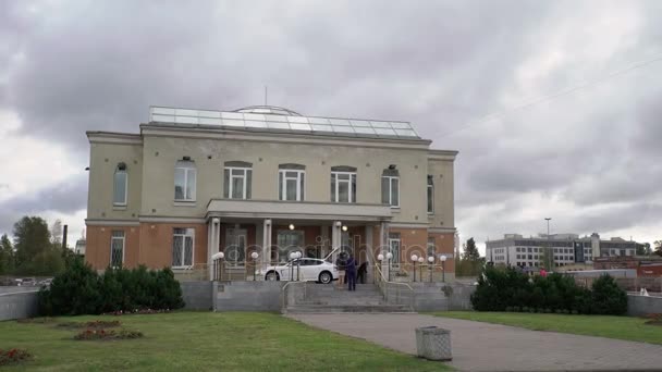 Istana pernikahan di Saint-Petersburg dan mobil pernikahan — Stok Video