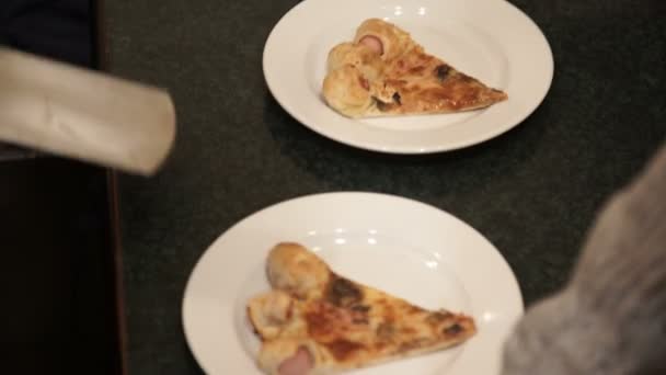 Cutted pieces of pizza — Stock Video