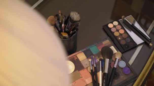 Makeup paletter och borstar — Stockvideo