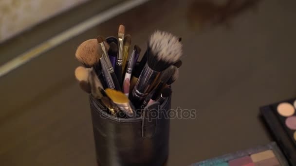Paletas y pinceles de maquillaje — Vídeo de stock