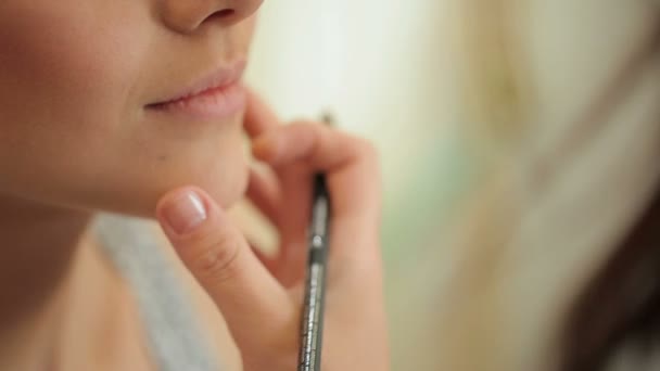 Makeup dengan pensil bibir — Stok Video