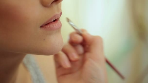 Maquillaje con lápiz labial — Vídeo de stock