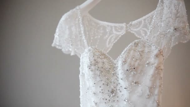 Wedding dress in room — Stock Video