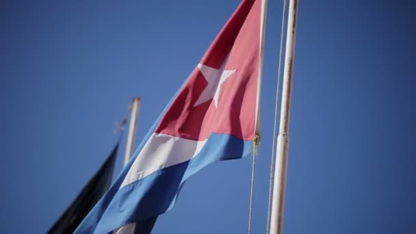Bandera cubana en día ventoso — Vídeo de stock