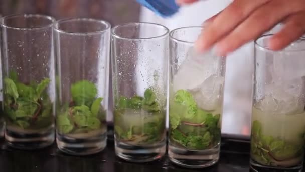 Barman koken mojito cocktail — Stockvideo