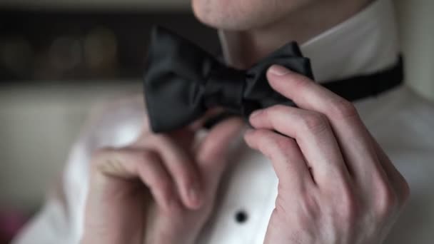 Young man wearing black bowtie — Stock Video