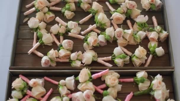 Montón de rosas boutonnieres — Vídeo de stock