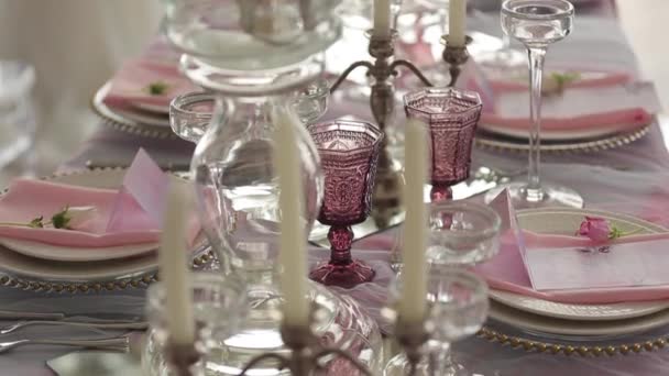 Glasses in plates in restaurant — Stock Video
