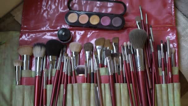 Makeup brushes and palette — Stock Video