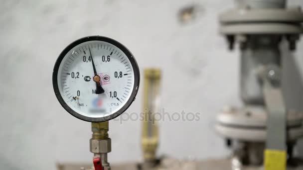 Closeup of a pressure meter on a machine — Stock Video