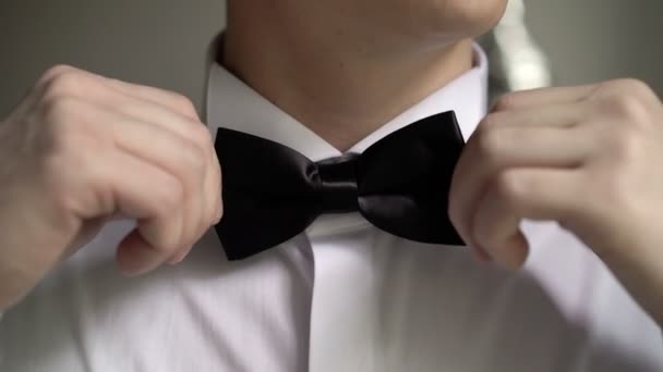 Man wears black bowtie — Stock Video