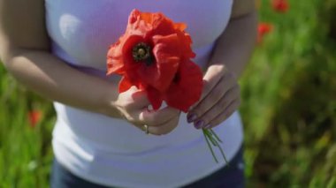 Gelincik tarlasında genç bir kadın