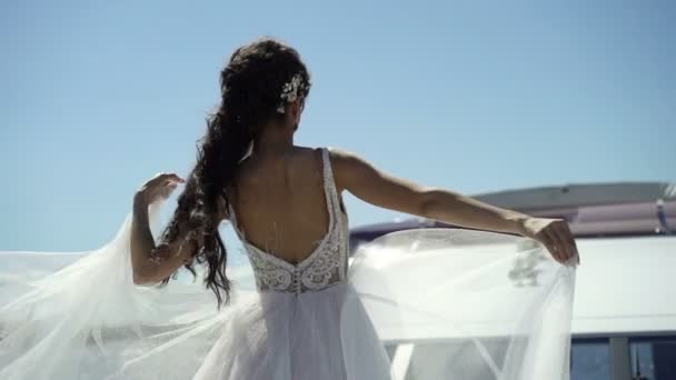 Braut auf Jacht — Stockvideo