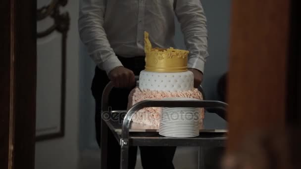 Святкування торта на вечірці — стокове відео