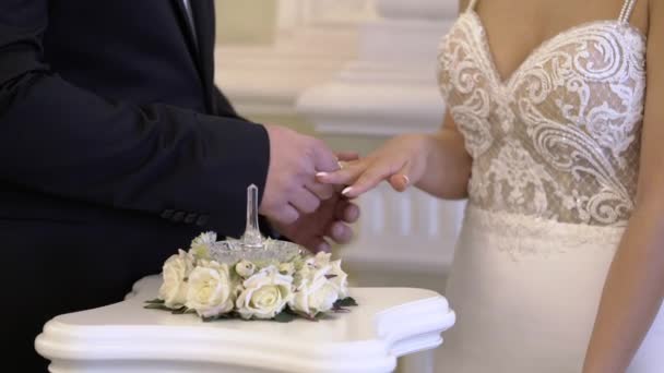 Novia y novio intercambiando anillos de boda — Vídeos de Stock