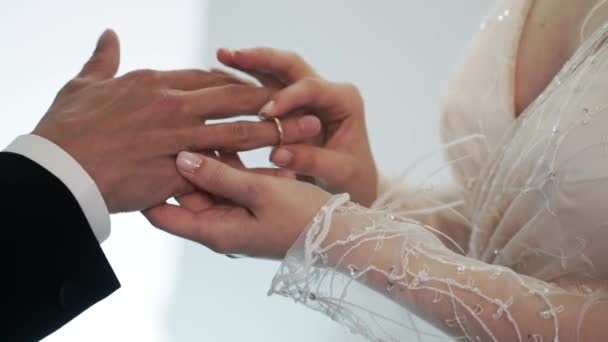 Novia y novio intercambiando anillos de boda — Vídeos de Stock