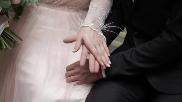 Bride and groom holding hands — Stock Video