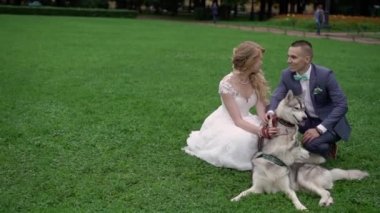 Gelin ve damat husky köpekleri ile