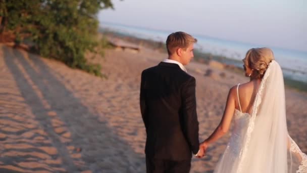 Наречений і наречений на пляжі — стокове відео