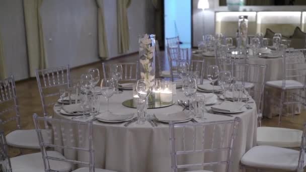 Wedding party decoration with candles — Stock Video