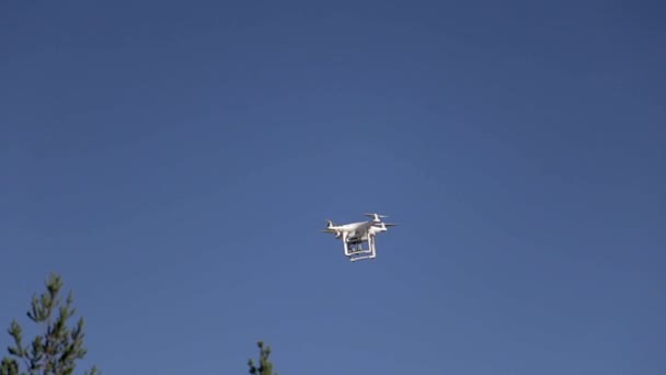 Drone volando en el cielo azul — Vídeo de stock