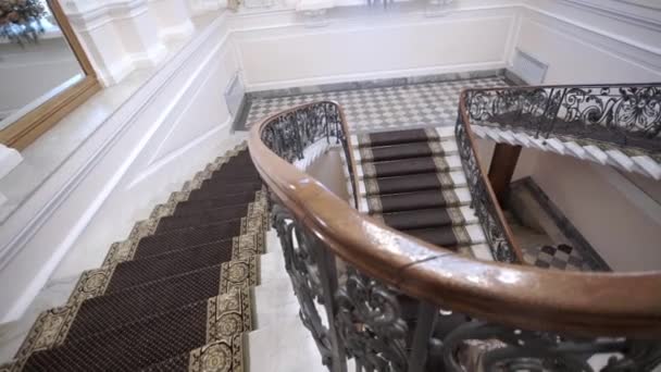Esküvői pár upping a lépcsőn a palota — Stock videók