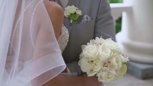 Wedding couple hugging. Bride and groom embracing — Stock Video