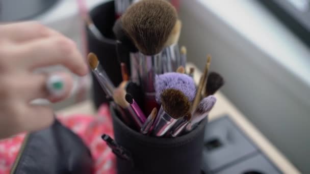 Kit professionnel de pinceaux de maquillage. Set pour maquilleur . — Video