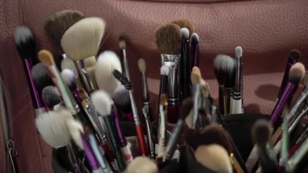 Professional kit of makeup brushes. Set for make up artist. — Stock Video