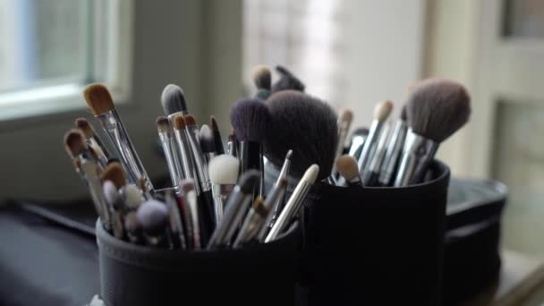 Profesionální sada štětců na líčení. Nastavit pro make-up umělce. — Stock video