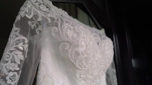 Luxury wedding dress for bride. Bridal white gown. — Stock Video