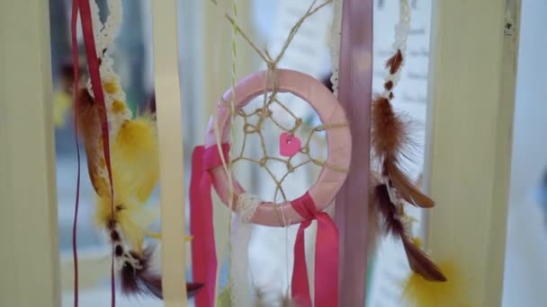 Dream catcher colorful pink and red — Stock Video