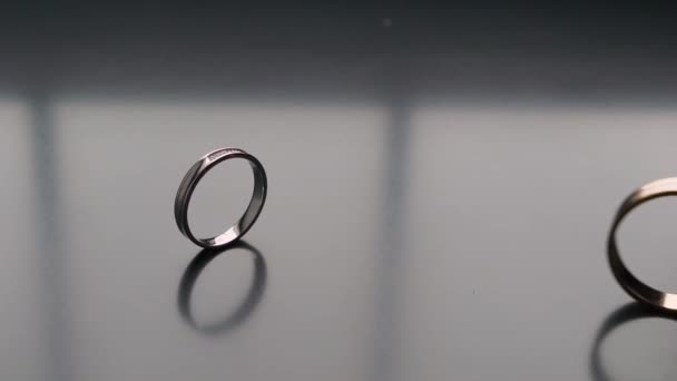 Wedding rings. Pair of marriage symbols. Love of bride and groom becoming wife and husband. Matrimony symbol. — Stock Video