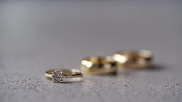 Wedding rings. Pair of marriage symbols. Love of bride and groom becoming wife and husband. Matrimony symbol. — Stock Video