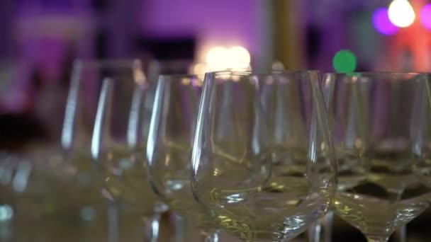Sampanye dalam gelas dan botol di pesta. Alkohol minuman dan minuman — Stok Video