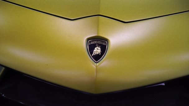 SAINT-PETERSBURG, RUSSIE - 28 JUILLET 2019 : Lamborghini Aventador car. Tuning automobile. Exposition du Salon Royal de l'Auto . — Video