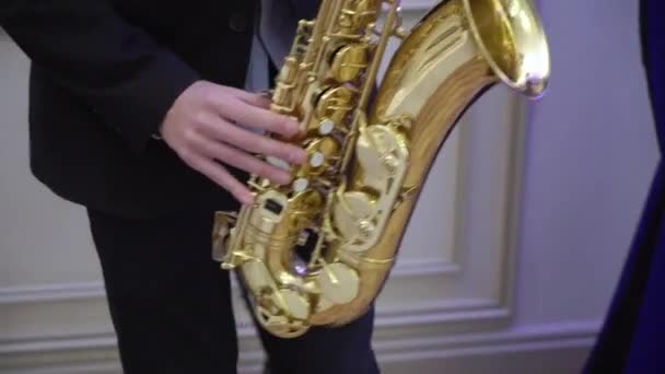 Giocatore di sassofono. Musicista che suona il sax, sassofonista — Video Stock